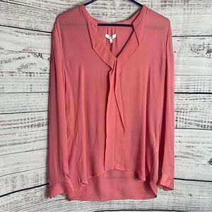 Reiss Blouse womens Sz 6 preppy Chiffon Popover pleated Long sleeve V neck New